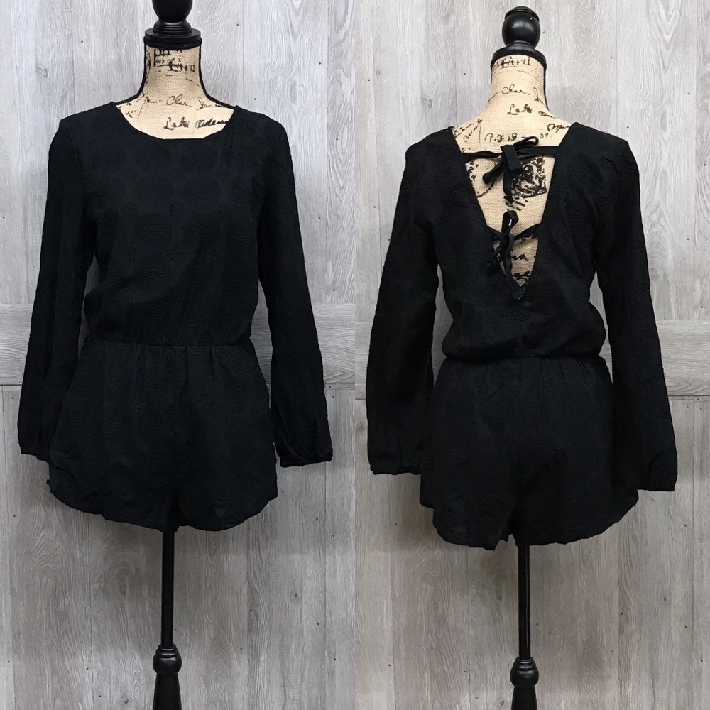 Embroidered Long Sleeve Tie Back Romper BB780